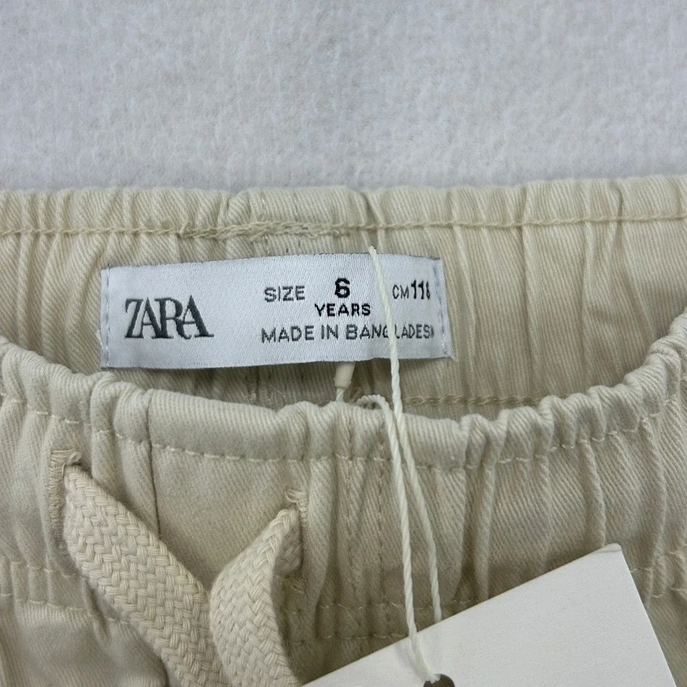 Zara Beige Cargo Pants Elastic Waist Drawstring Size 6 116cm NEW